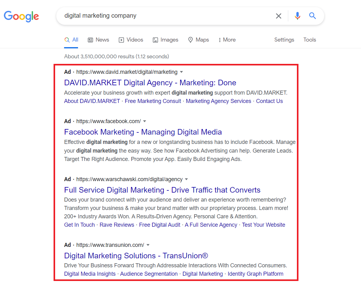 how search ads looks on serps