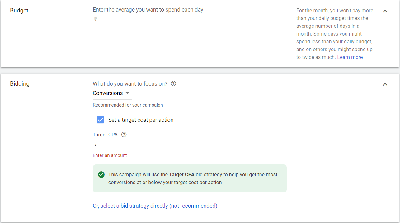 set up you budget in google ads